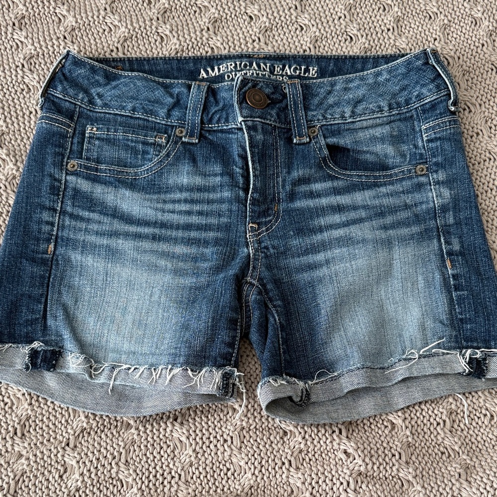 American Eagle Outfitters Women's Distressed Blue Jean Shorts